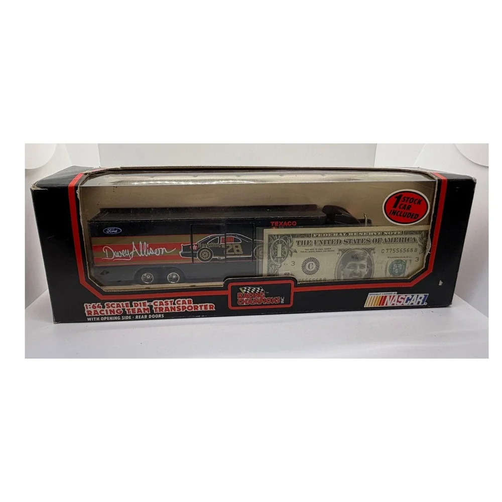 Racing Champions Davey Allison #28 Texaco Havoline 1:64 Transporter + $1 Bill